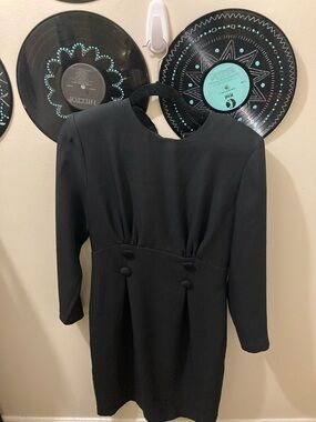 Classic Black Midi Dress with Button Detail